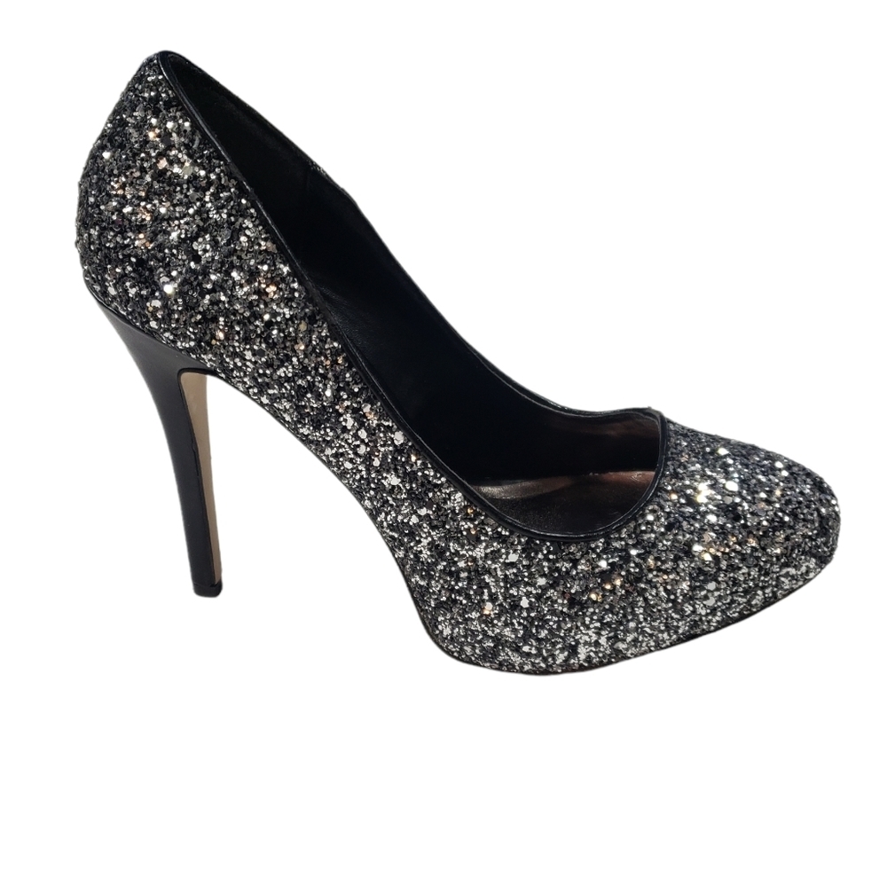 Madden Girl Black Silver Sequin Glitter Platform Heels Sz 9 Evening Party Gothic - Picture 4 of 13